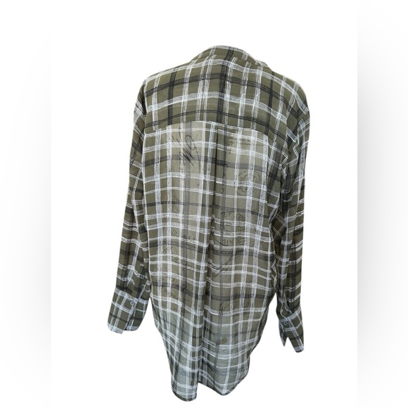 Banana Republic Olive green blouse with white and black stripes size small - Picture 3 of 9